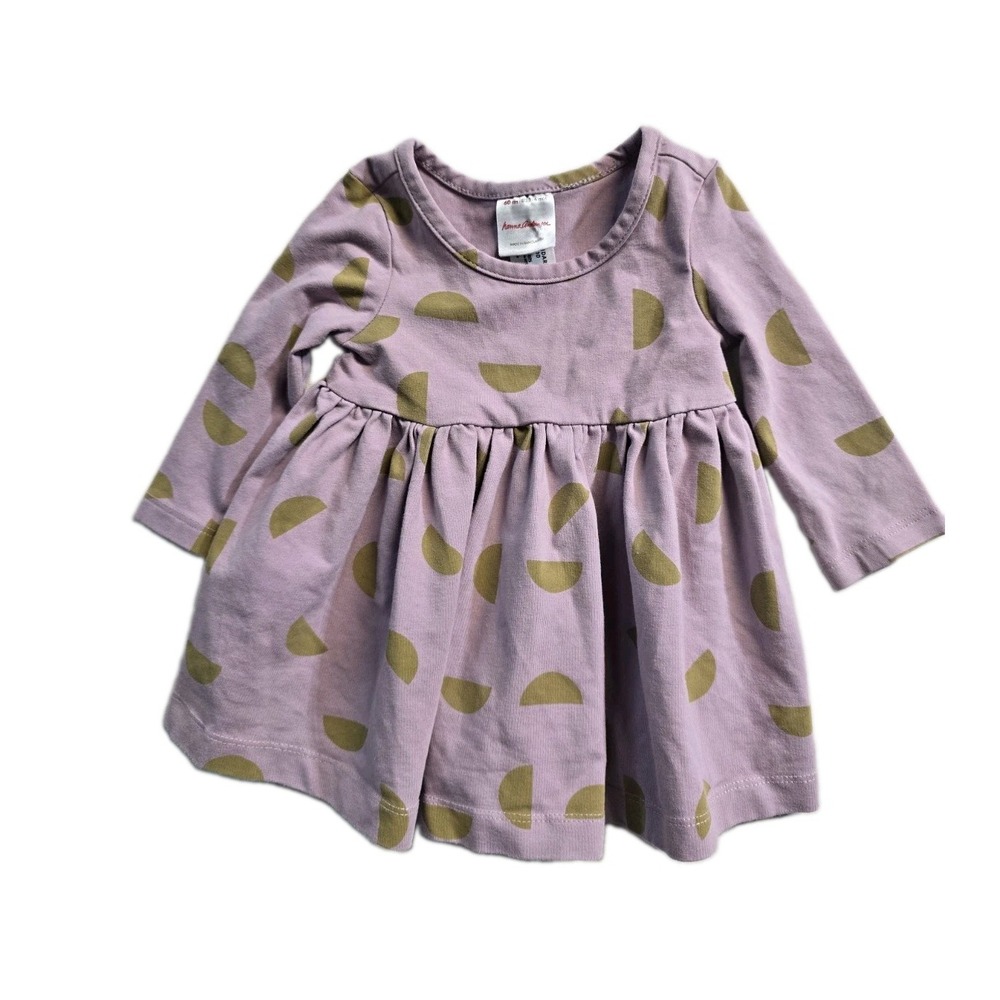 Hanna Andersson Girls Baby Dress 3-6 Months Long-Sleeve Purple Gold Print